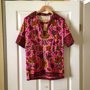 1970s Style Cotton Tunic with Pink Florals